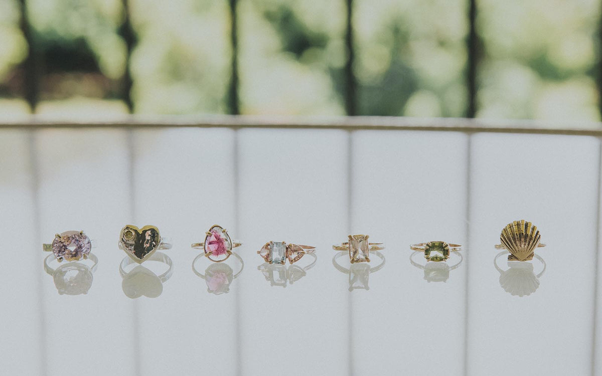 A row of rings on a windowsill