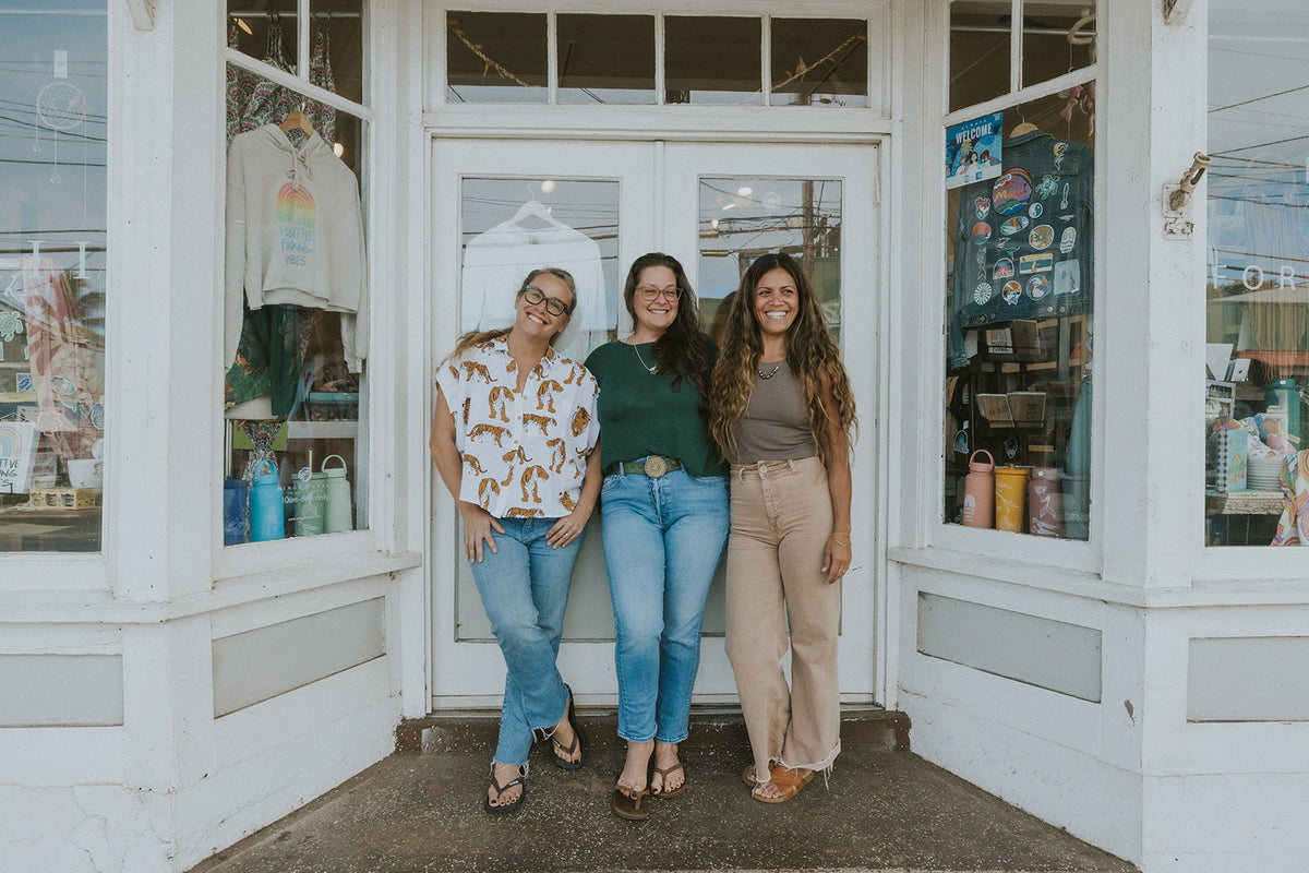 Wings Hawaii founders. Boutique shopping in Paia, Maui. Women-run small local business. Handmade in Maui clothing, shell jewelry, Maui souvenirs and gifts