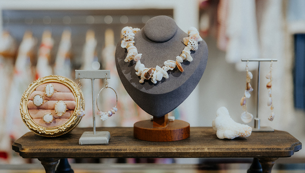 Wings Hawaii fine jewelry and elevated shell jewelry handmade in Maui. Paia boutique, women-run small local business. Best Maui shopping. 