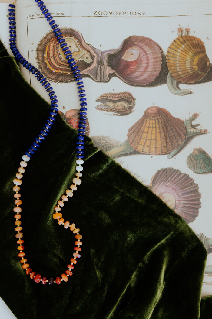 Beaded Lapis and Fire Opal Necklace