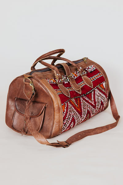 Kilim Leather Travel Bag - Red