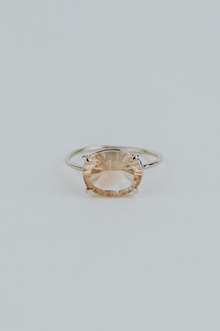 Oval Sunstone Ring - 14K White Gold