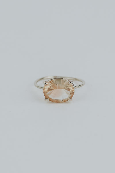 Oval Sunstone Ring - 14K White Gold