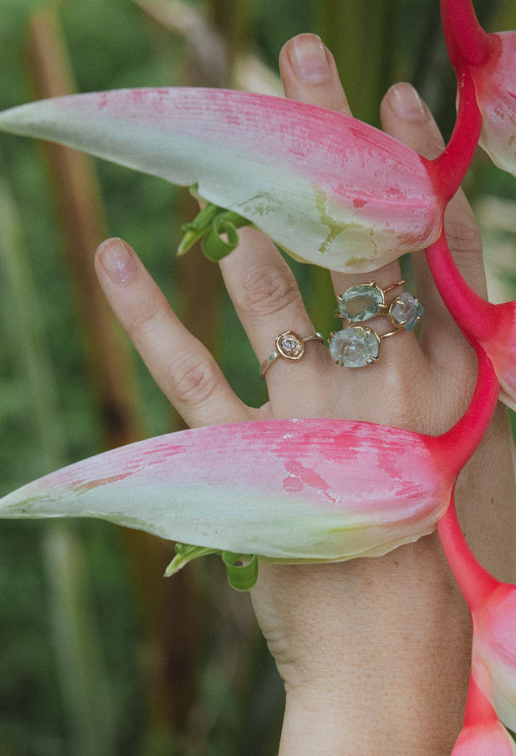 Wings Hawaii diamond molten ring in 14k rose gold and sterling silver. Fine jewelry handmade in Maui. Unique engagement rings and wedding jewelry made in Hawaii. 