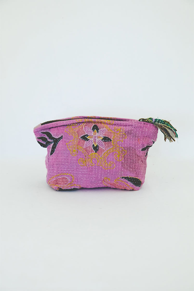 Purse Pouch with Zipper made out of vintage Kantha Blanket