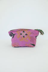 Purse Pouch with Zipper made out of vintage Kantha Blanket thumbnail
