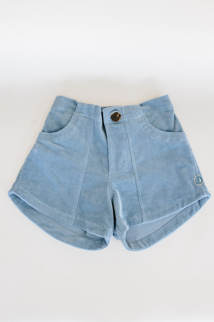 Wings Hawaii retro pocket shorts in light ocean blue corduroy. Front pockets