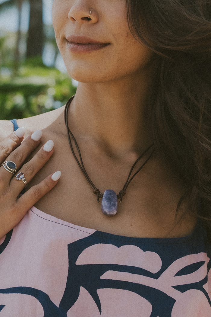 Leather Crystal Necklaces - A