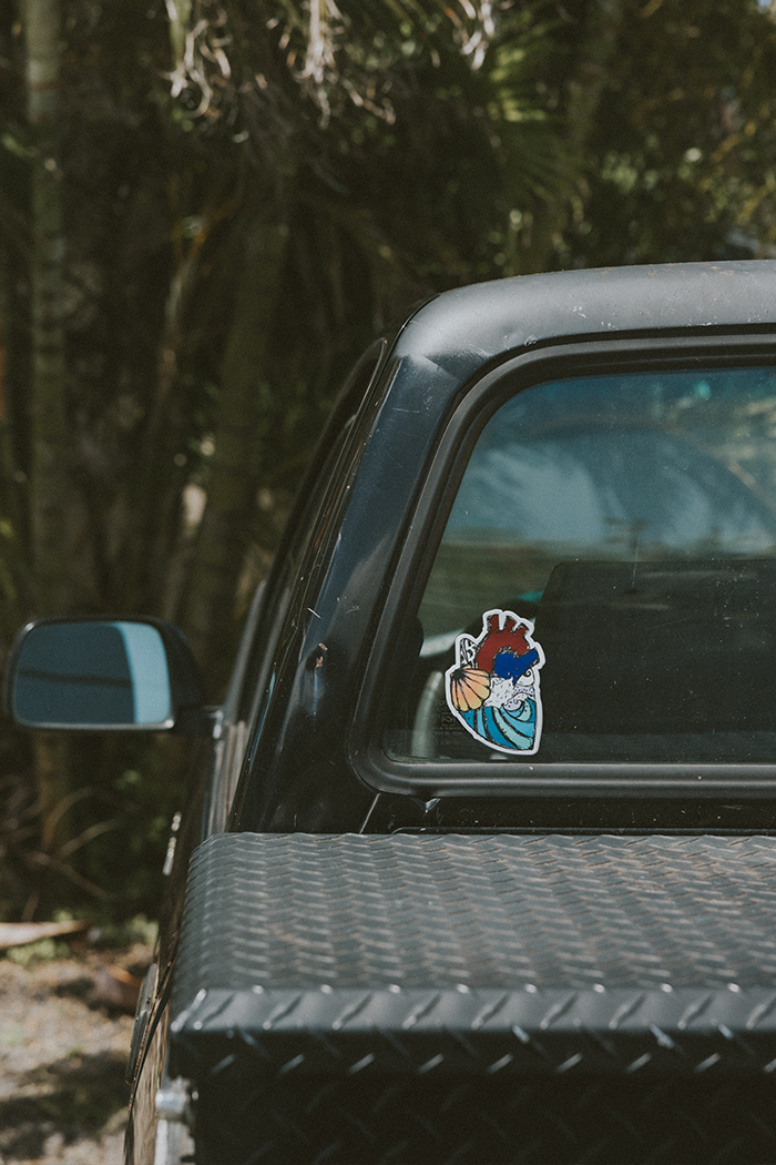 Wings Hawaii ocean heart sticker on truck