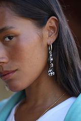 Shell Pile Charm Hoops | Hebrew Cone Shell + Aquamarine