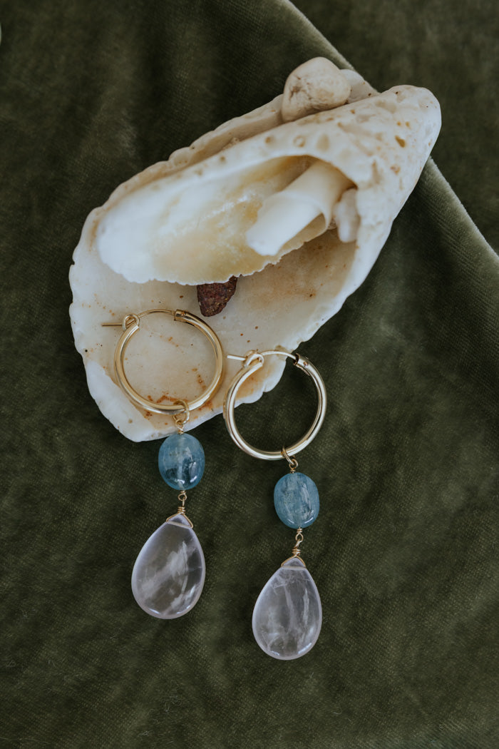 Wings Hawaii Good Karma Hoop earrings - Blue + Pink Aquamarine