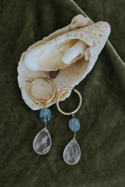 Good Karma Hoops - Blue + Pink Aquamarine
