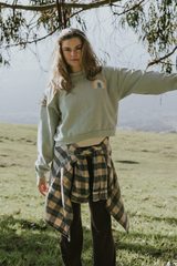 Cropped Mock Neck Rainbow Sweatshirt - Eucalyptus thumbnail