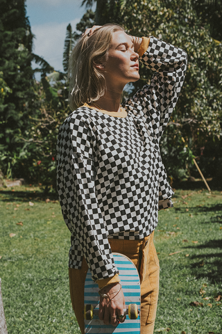 Boxy Long Sleeve - Black and White Check