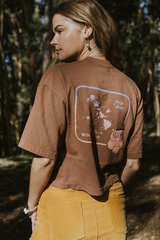 Wings Hawaii model wearing Oversized Cropped Tee - Hawaii Map in brown - back  thumbnail