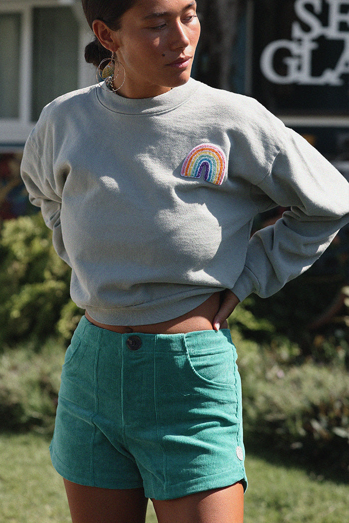 Cropped Rainbow Patch Sweatshirt - Eucalyptus