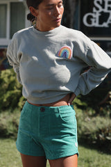 Cropped Rainbow Patch Sweatshirt - Eucalyptus thumbnail