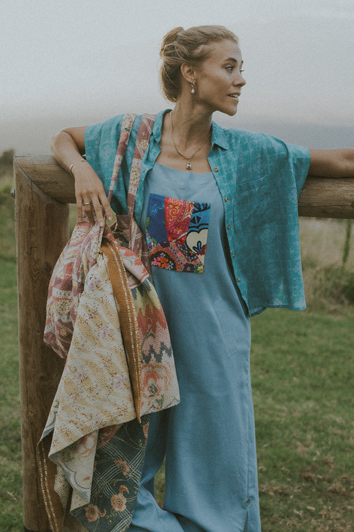 Quilted Ulu Boxy Button-up - Surf