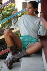 Cropped Rainbow Patch Sweatshirt - Eucalyptus thumbnail