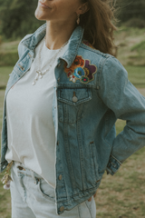 wings hawaii sun and moon collage upcycled denim jacket thumbnail