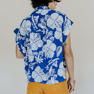 Blue Vintage Aloha Boxy Button-up