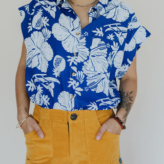 Blue Vintage Aloha Boxy Button-up