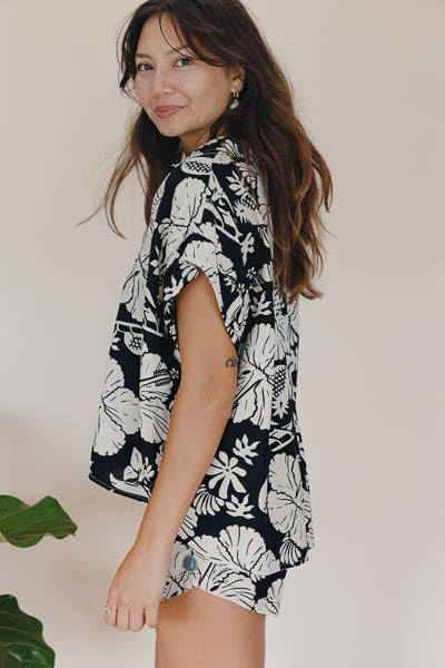 Aloha Boxy Button-Up - Hana Nightfall