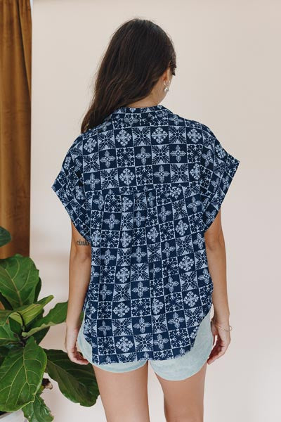Aloha Boxy Button-up - Navy Quilted Ulu