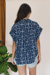 Aloha Boxy Button-up - Navy Quilted Ulu thumbnail