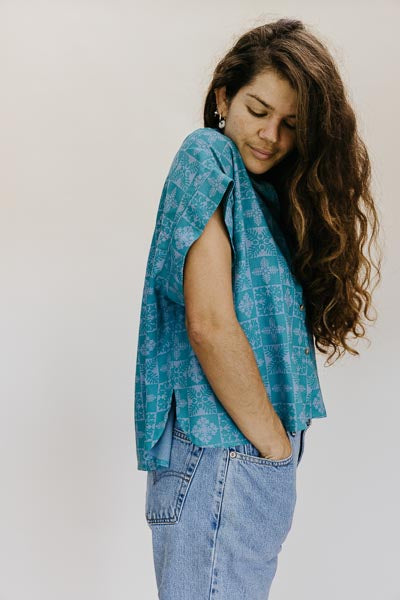 Quilted Ulu Boxy Button-up - Surf