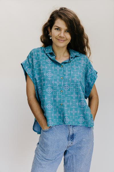 Quilted Ulu Boxy Button-up - Surf