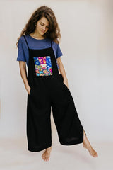 Wings Hawaii model wearing Sun Pocket Overalls in Black thumbnail