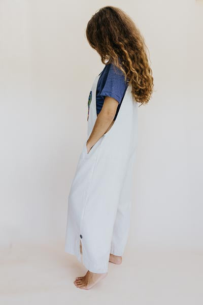 Wings Hawaii model wearing Sun Pocket Overalls in Sand