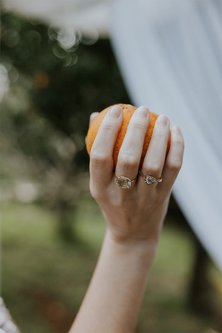 wings hawaii diamond trillion ring in solid 14k yellow gold. Fine jewelry handmade in Maui. Hawaii wedding rings, Maui bridal jewelry, unique engagement ring, one of a kind artisan handcrafted island jewelry