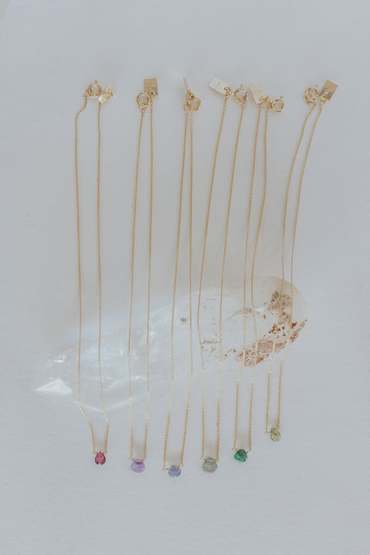 Single Stone Necklace - Cool Tones