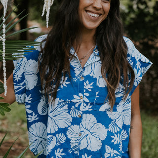 Blue Vintage Aloha Boxy Button-up