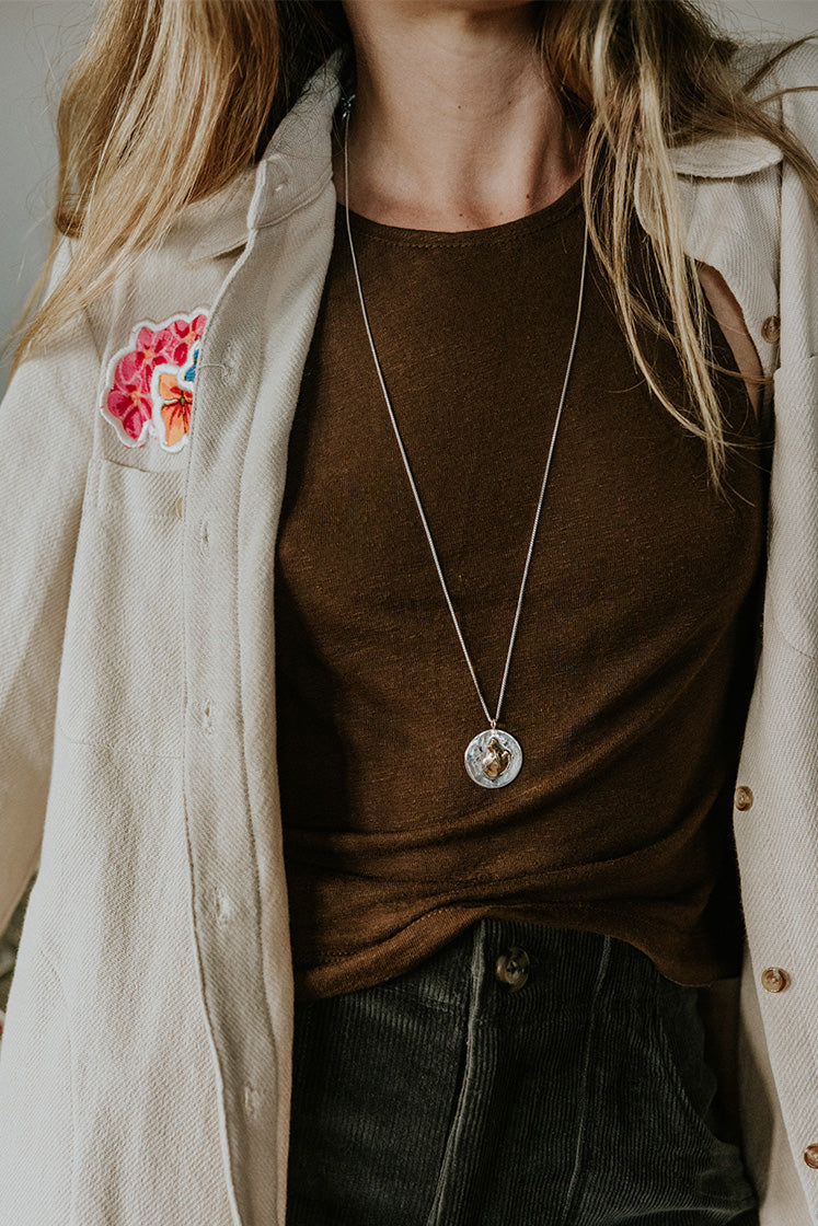 Heart Medallion Necklace - Sterling Silver + 14k