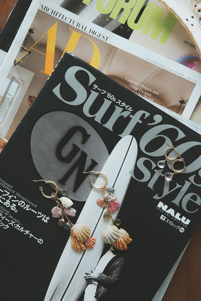 Shell Pile Charm Hoops | Sunrise, Scallop + Tourmaline
