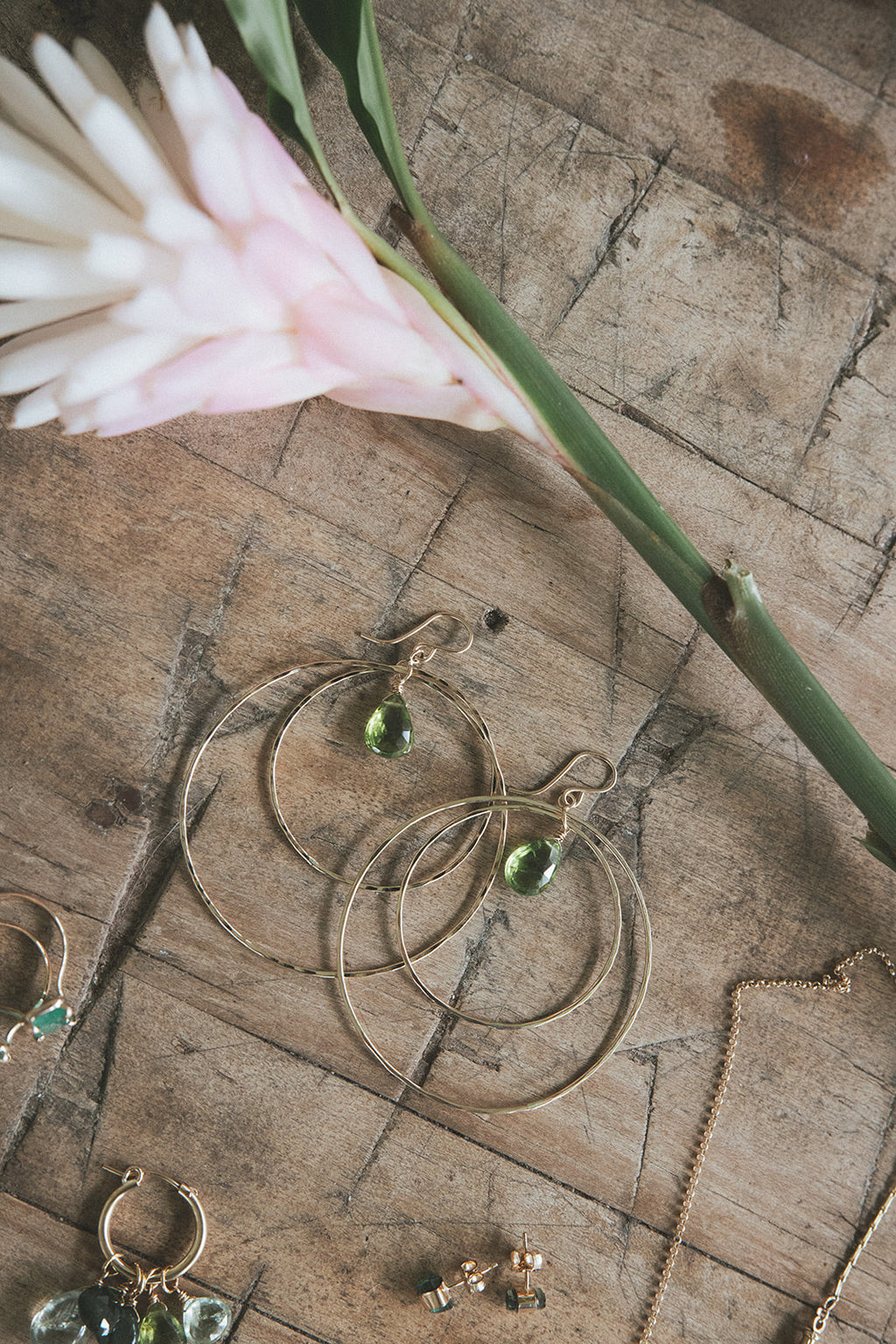 Double Hoop Earrings - Peridot