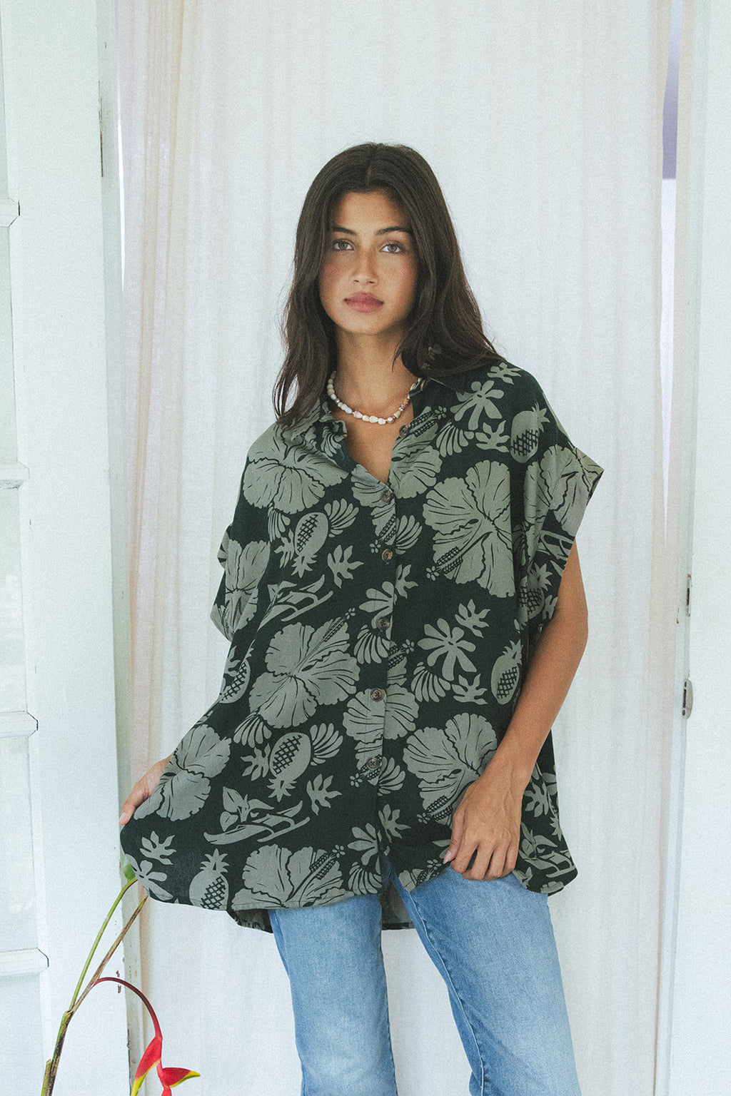 Short Sleeve Pocket Blouse - Hana Forest