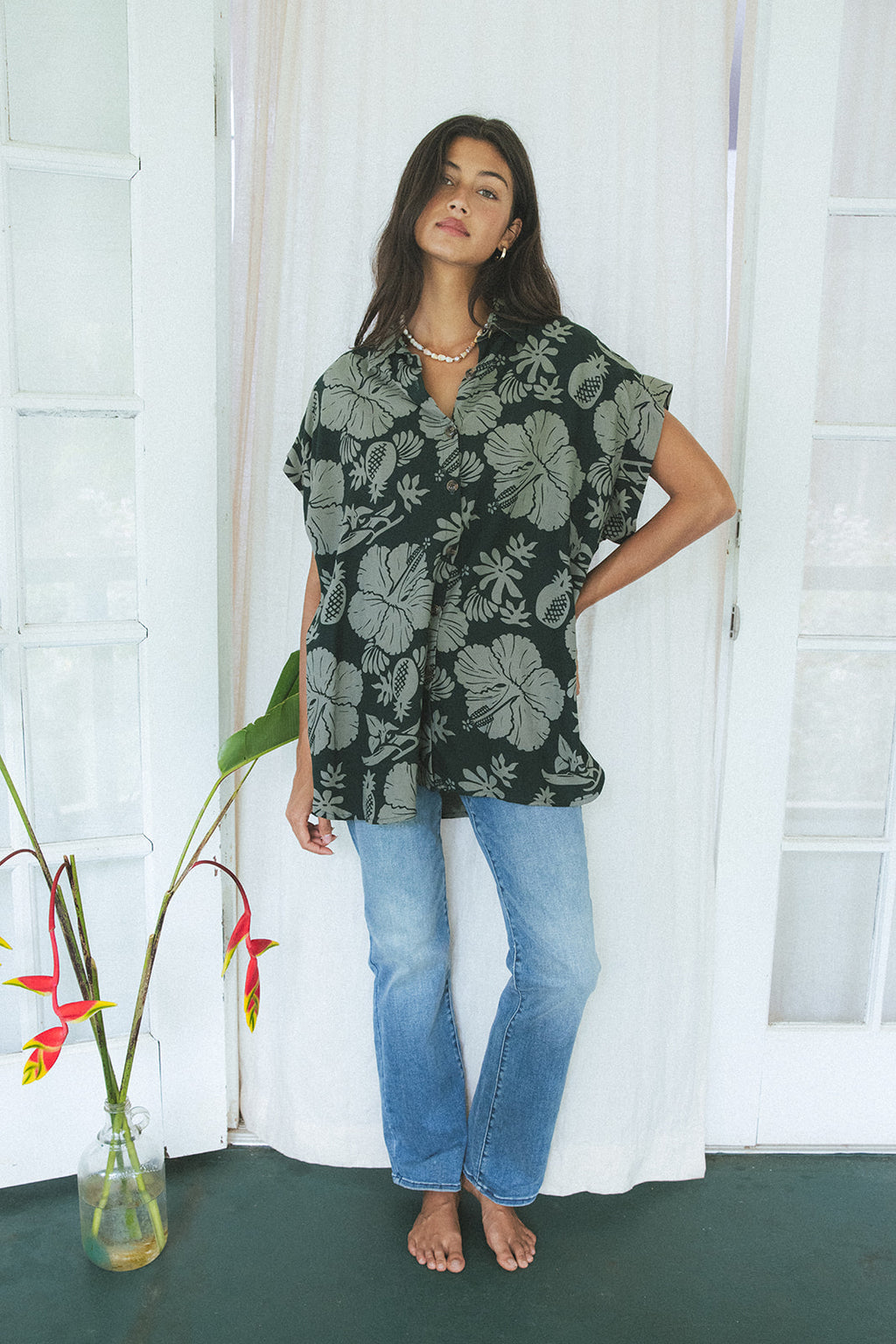 Short Sleeve Pocket Blouse - Hana Forest