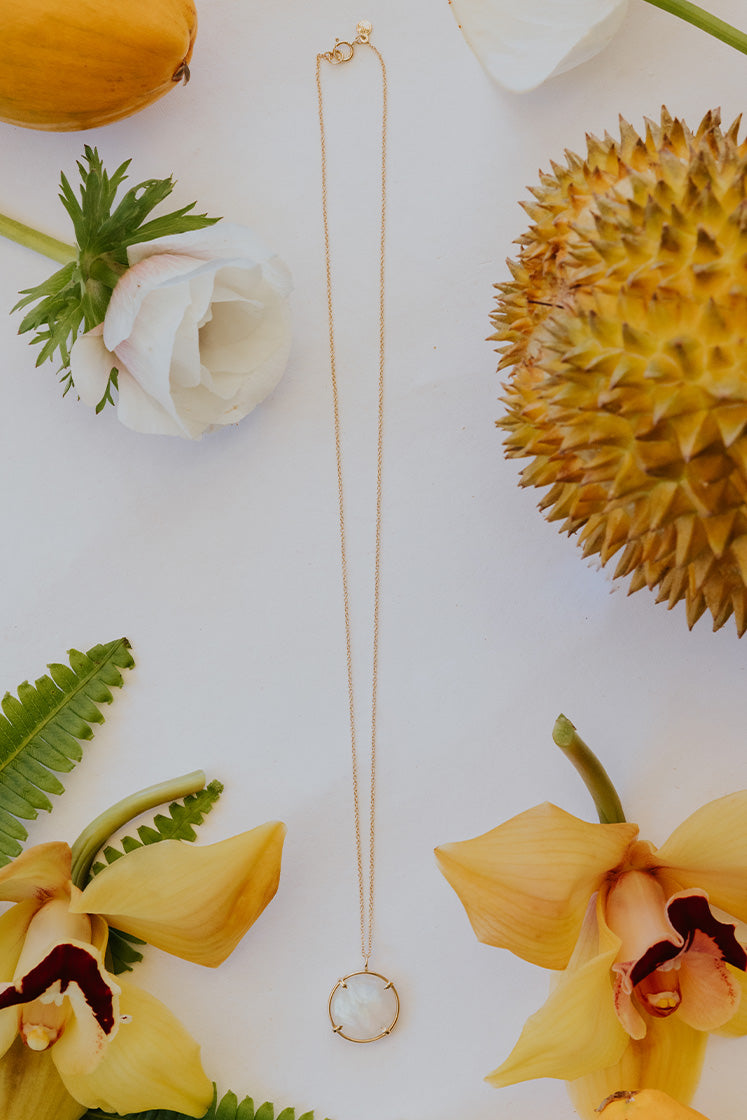 Crystal Ball Necklace - Moonstone 14k