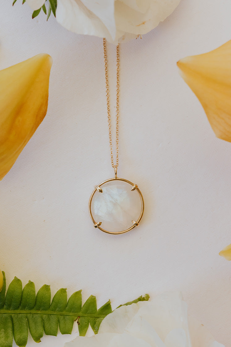 Crystal Ball Necklace - Moonstone 14k