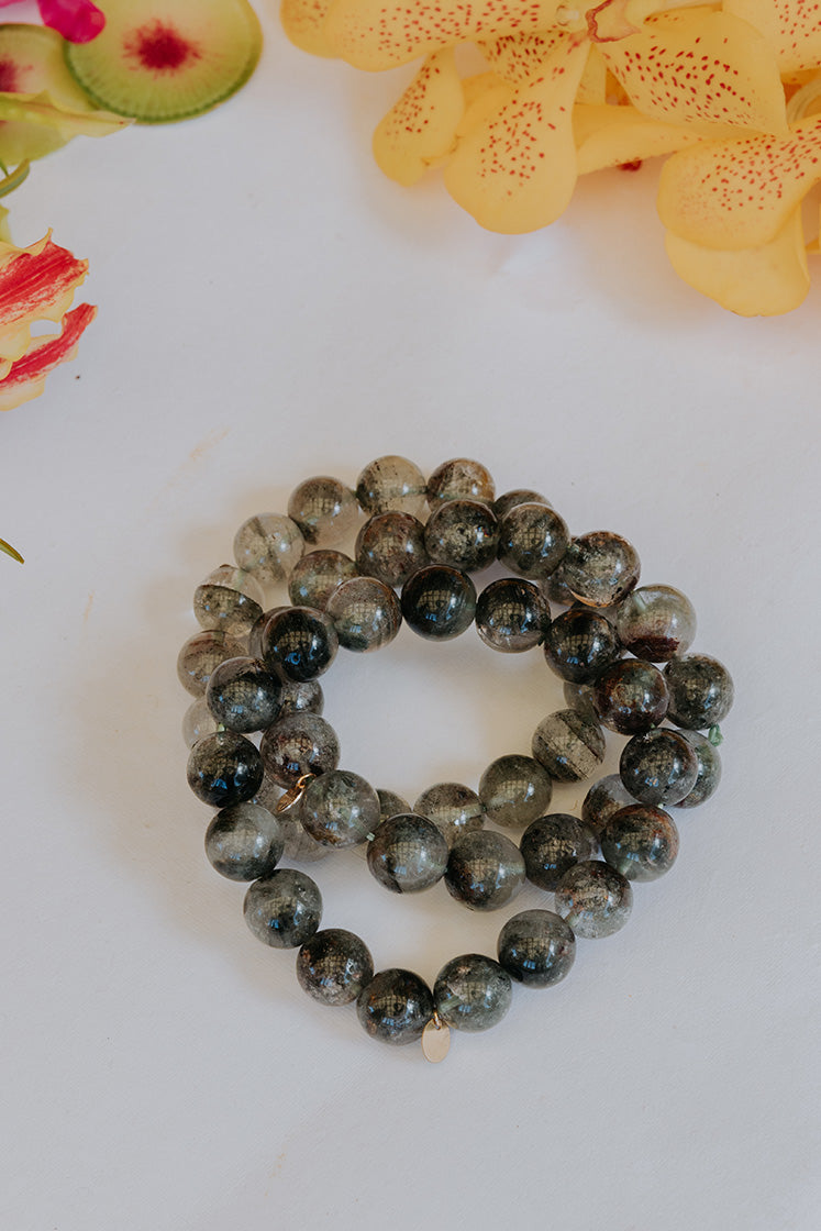 Stretchy Beaded Bracelet Large - Chlorite Quartz