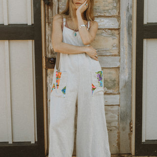 Sun Pocket Appliqué Overalls - Camel