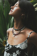 Wings Hawaii Ruby and Tahitian pearl beaded necklace. Fine jewelry handcrafted in Maui. 14k gold-filled findings and spacer beads.  thumbnail