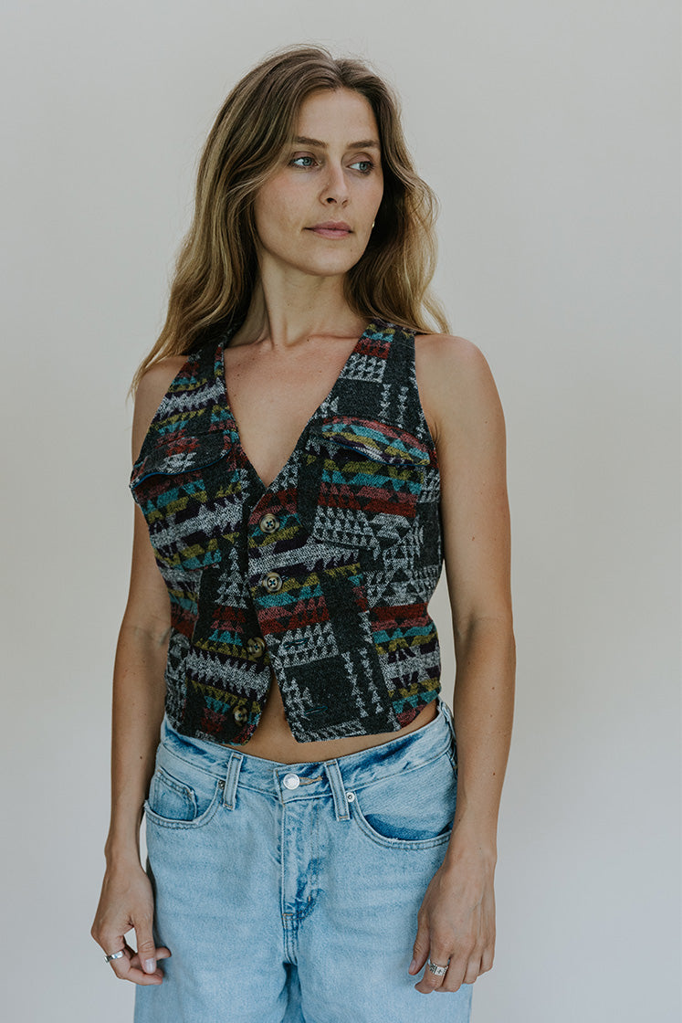 Aztec Wool Vest - Grey