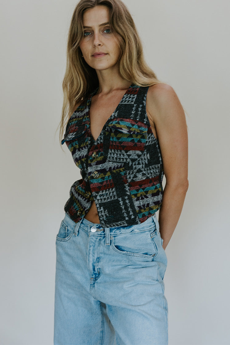 Aztec Wool Vest - Grey