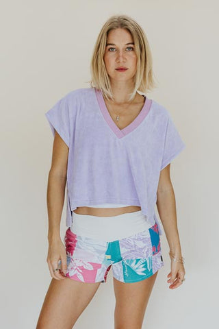 Boxy V-Neck Tee - Lavender Terrycloth