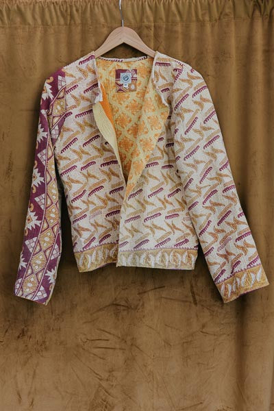 Vintage Kantha Jacket - Saffron Glow